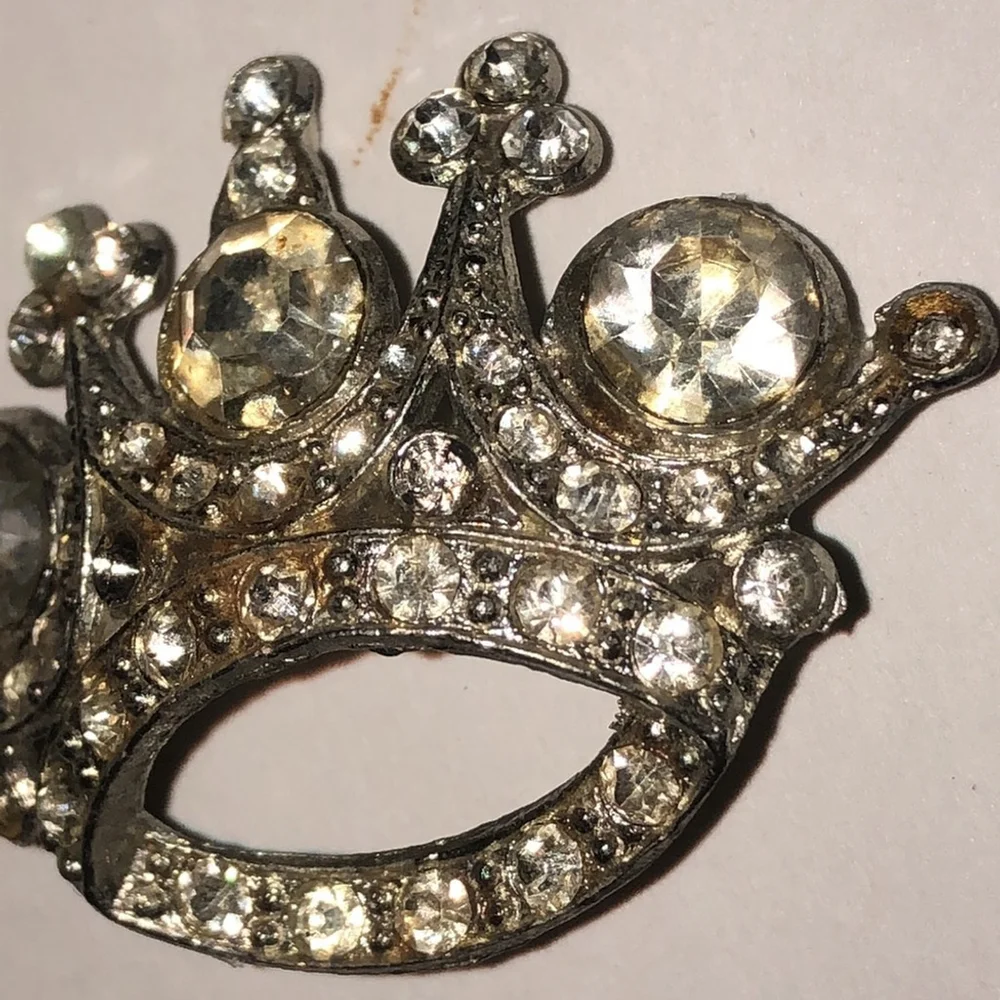Vintage Silver Tone Sparkling Crown Brooch